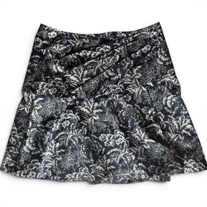 Pearl by Lela Rose Floral Mini Skirt Black White Womens 8 Pleat Waist Cotton USA